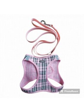 MATILOR XL Pink/Black/White Plaid Dog Harness/Vest With Light Pink Leash